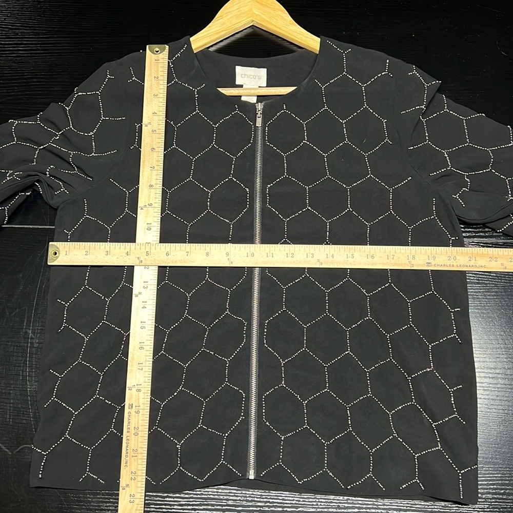 Chico’s hexagon bead light sheer zip up jacket - Picture 3 of 8